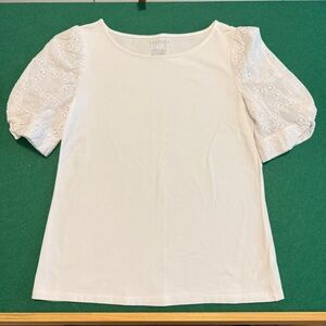 Talbots White Ruffled Puff Sleeve Blouse